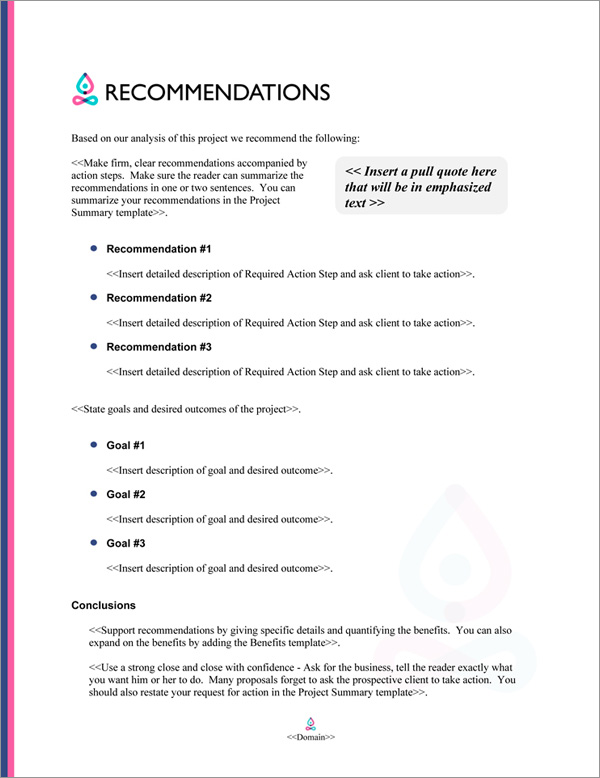 Proposal Pack Spiritual #5 Recommendations Page