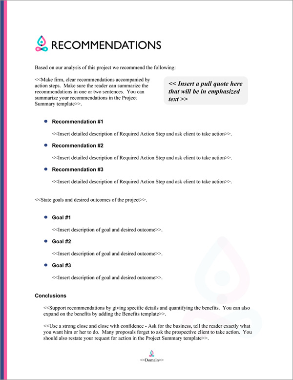 Proposal Pack Spiritual #5 Recommendations Page Proposal Pack Spiritual #5 Recommendations Page