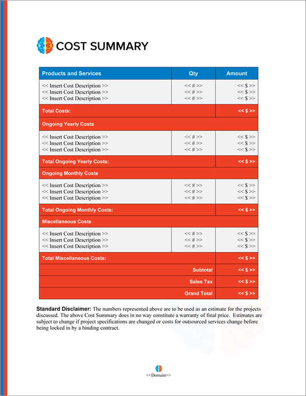 Proposal Pack Artsy #12 Cost Summary Page Proposal Pack Artsy #12 Cost Summary Page