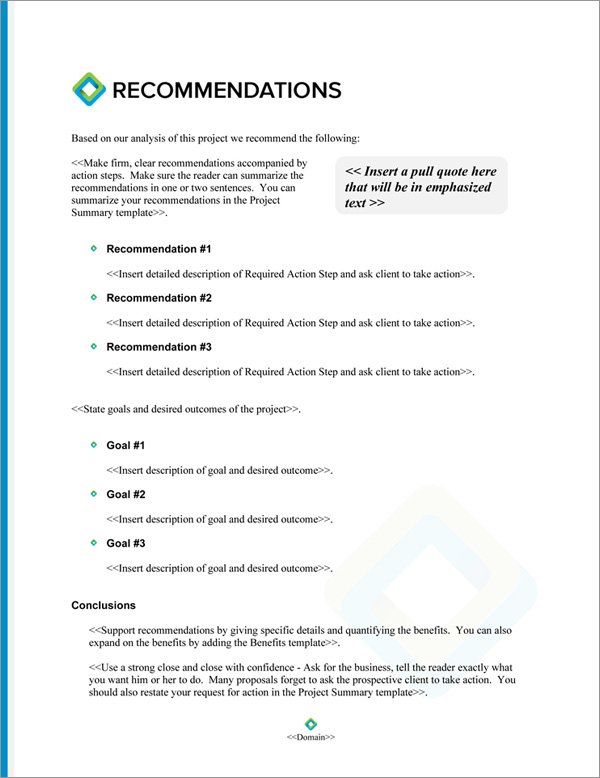 Proposal Pack Classic #20 Recommendations Page Proposal Pack Classic #20 Recommendations Page