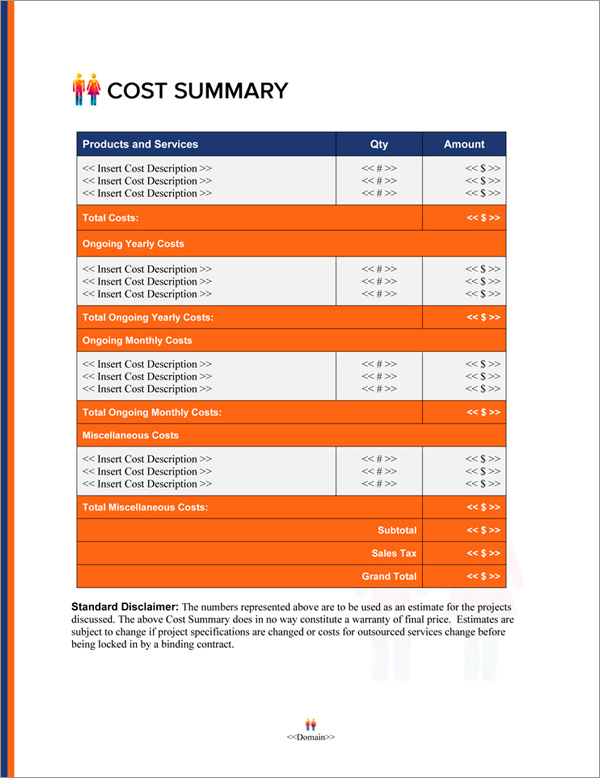 Proposal Pack Sanitation #2 Cost Summary Page