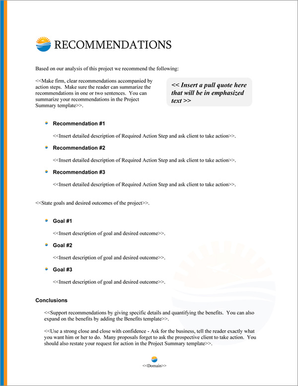 Proposal Pack Travel #4 Recommendations Page