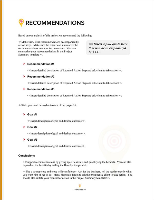 Proposal Pack Bullseye #4 Recommendations Page Proposal Pack Bullseye #4 Recommendations Page