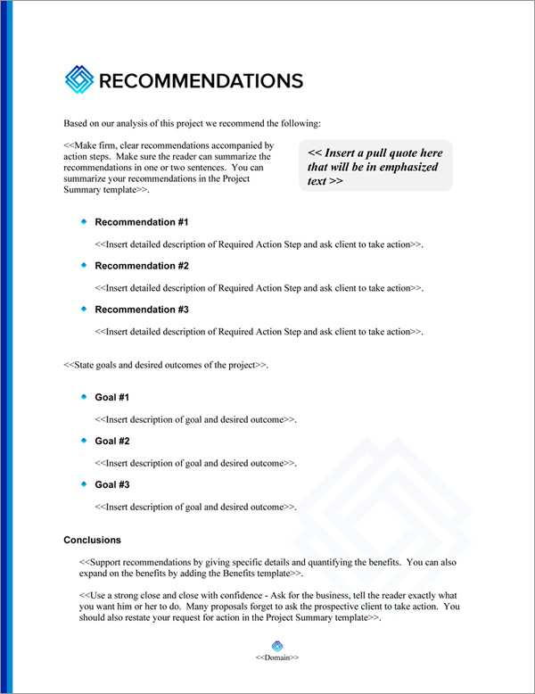 Proposal Pack Contemporary #22 Recommendations Page