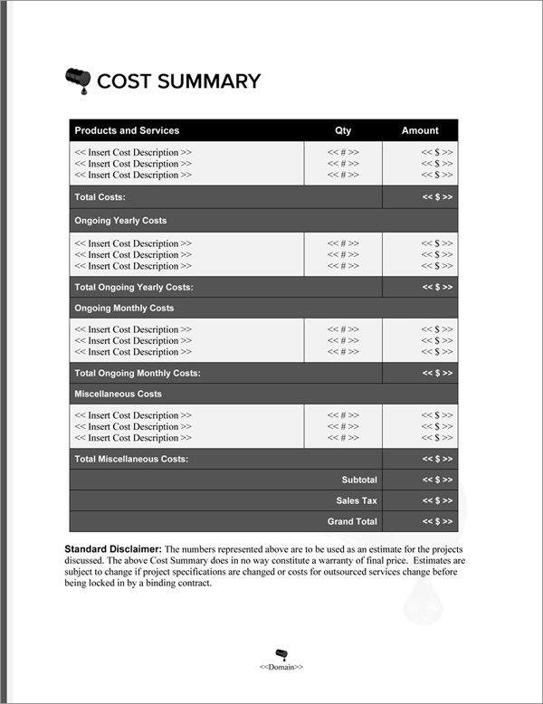Proposal Pack Environmental #6 Cost Summary Page Proposal Pack Environmental #6 Cost Summary Page