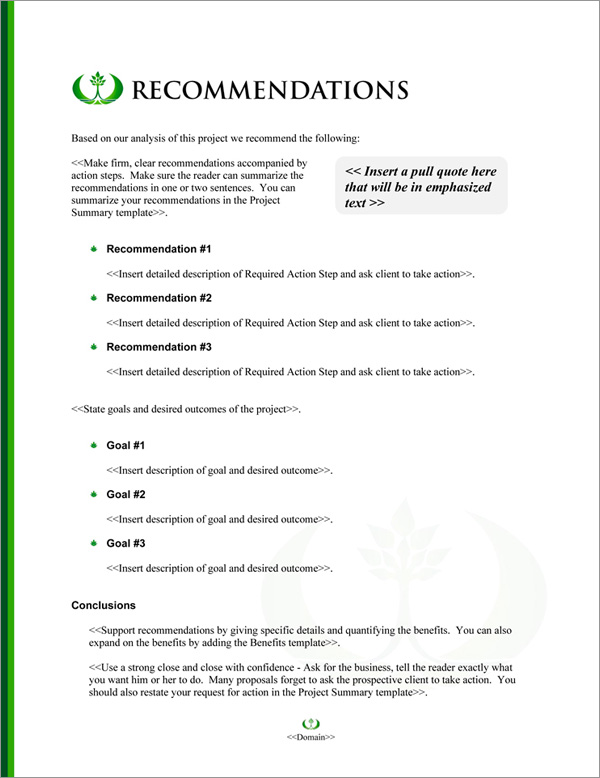 Proposal Pack Outdoors #5 Recommendations Page Proposal Pack Outdoors #5 Recommendations Page