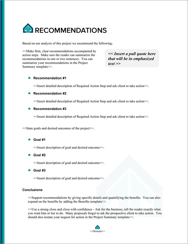 Proposal Pack Real Estate #8 Recommendations Page
