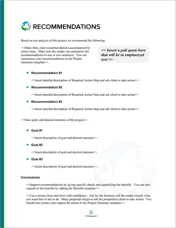 Proposal Pack Sports #8 Recommendations Page