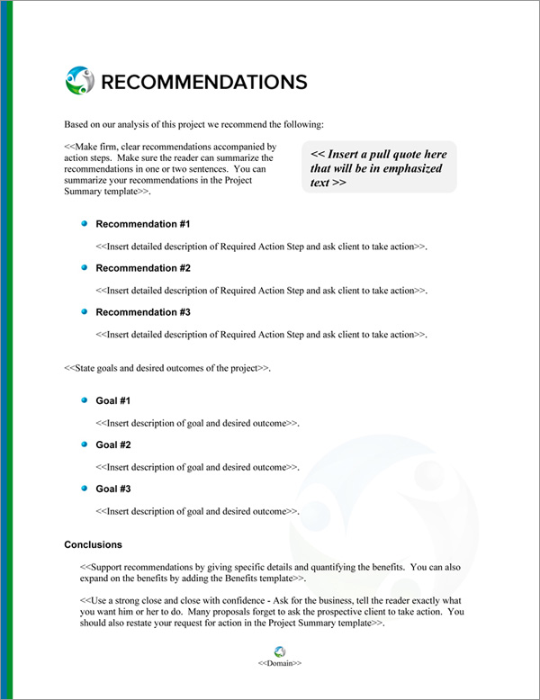 Proposal Pack Sports #8 Recommendations Page Proposal Pack Sports #8 Recommendations Page