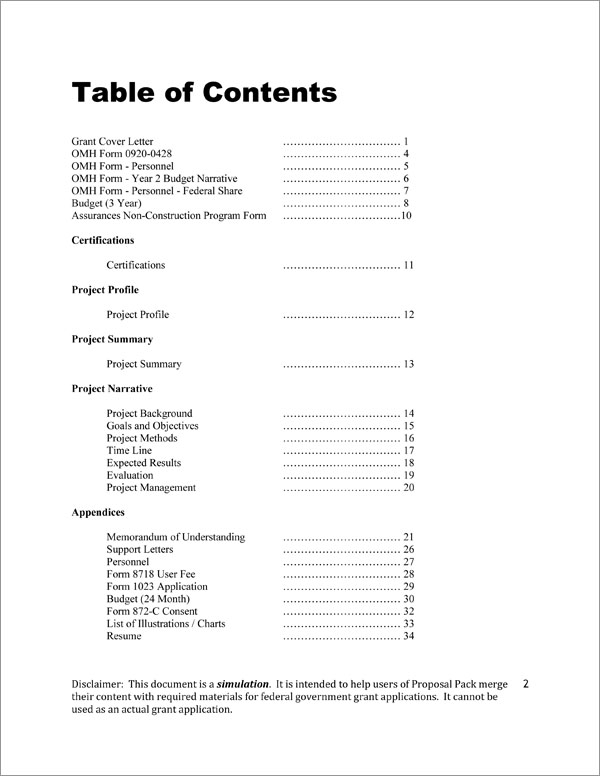 Proposal Pack for Government Grants Body Page