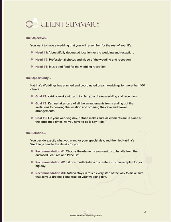 wedding planner business plan examples