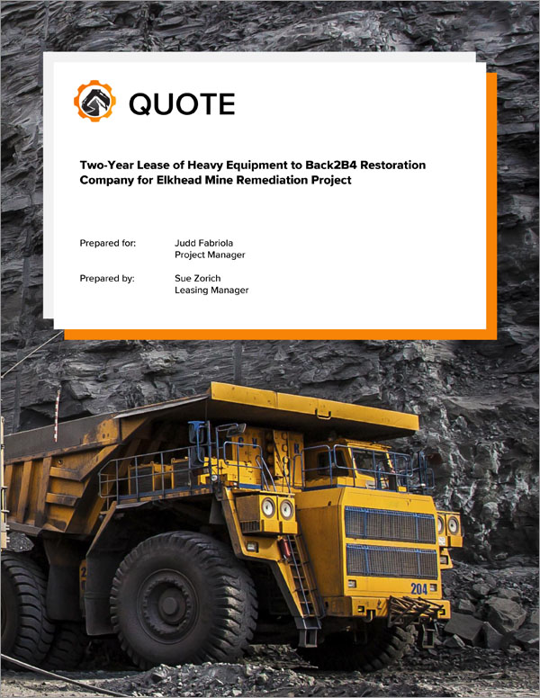 Heavy Equipment Leasing Sample Proposal Downloadable Template