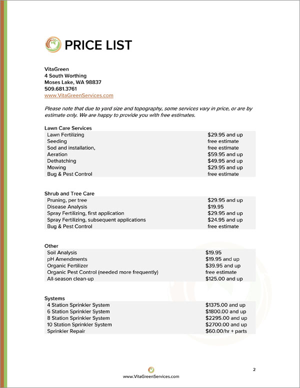 Lawn Care And Landscaping Services, Landscaping Bid Sheet Template