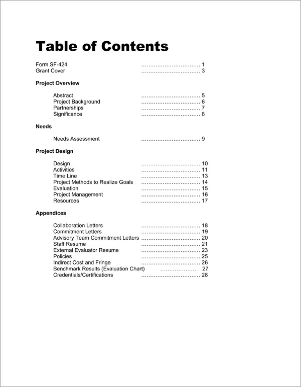 Proposal Pack for Government Grants Body Page