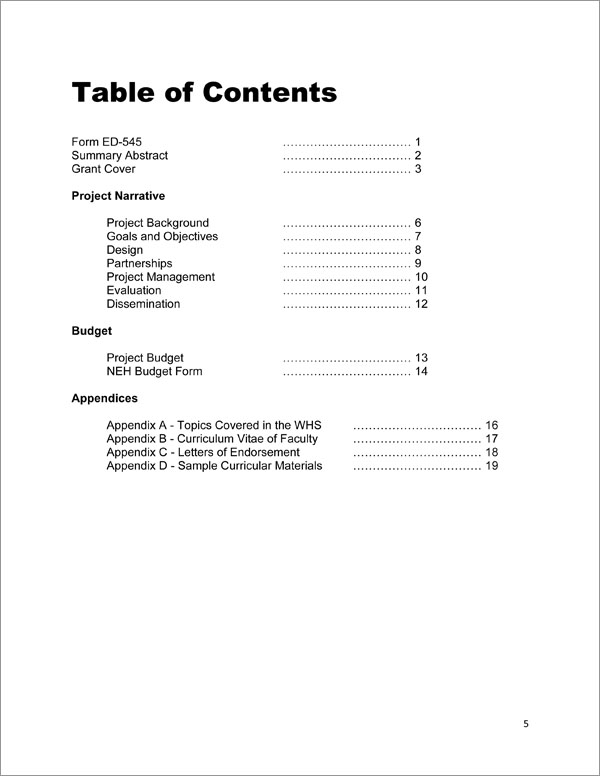 Proposal Pack for Government Grants Body Page