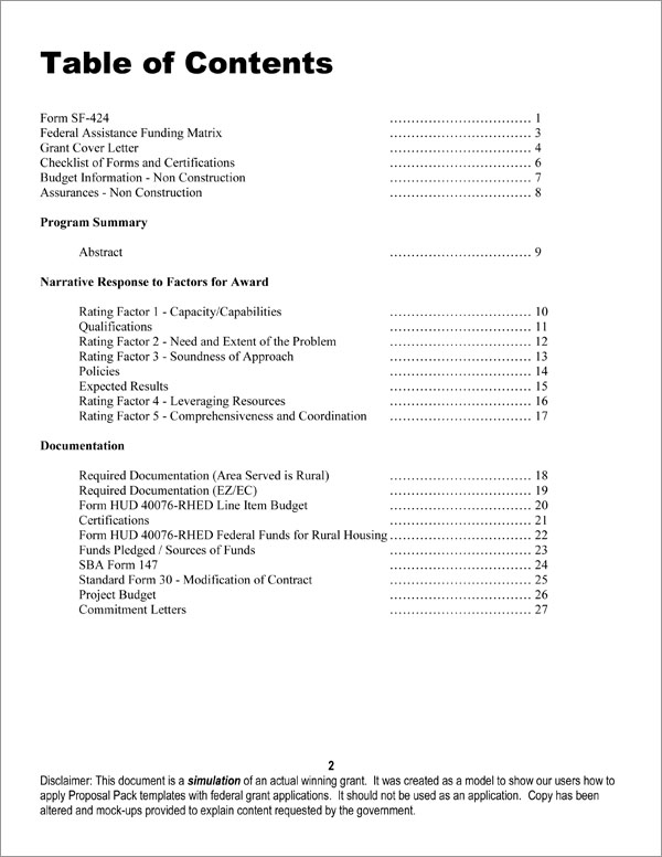 Proposal Pack for Government Grants Body Page