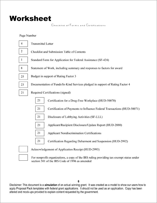 Proposal Pack for Government Grants Body Page