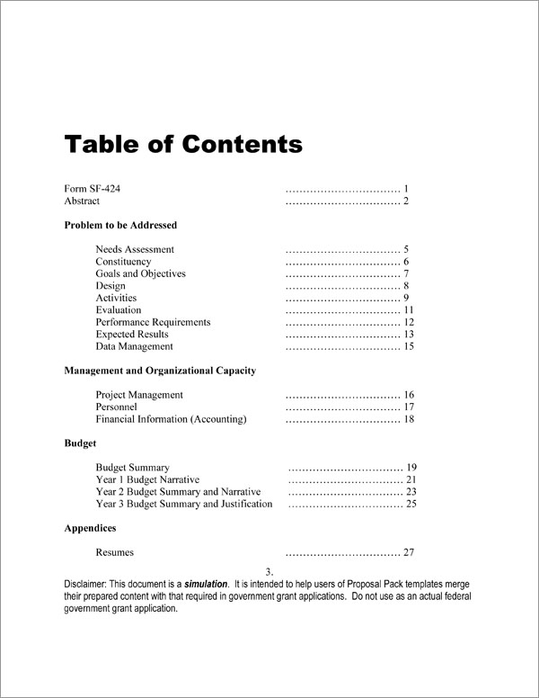 Proposal Pack for Government Grants Body Page