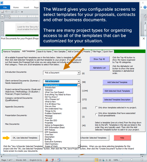 Proposal Pack Wizard - Document Selection Screen Proposal Pack Wizard - Document Selection Screen