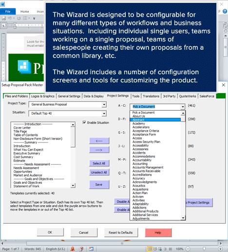 Proposal Pack Wizard - One of Many Configuration Screens