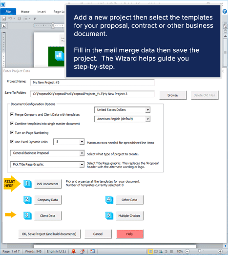 Proposal Pack Wizard - Project Add/Edit Screen